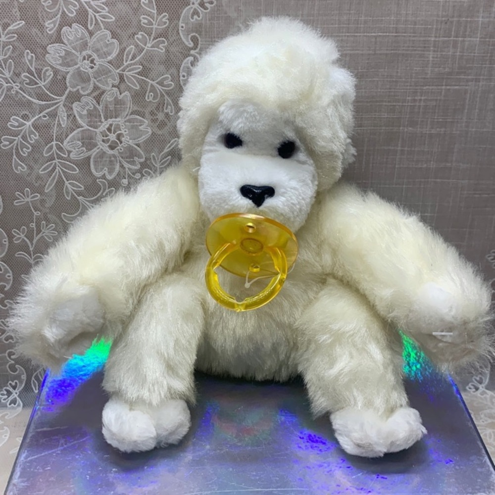 1986 Dakin goo goo baby gorilla white with pacifier plush stuffed animal